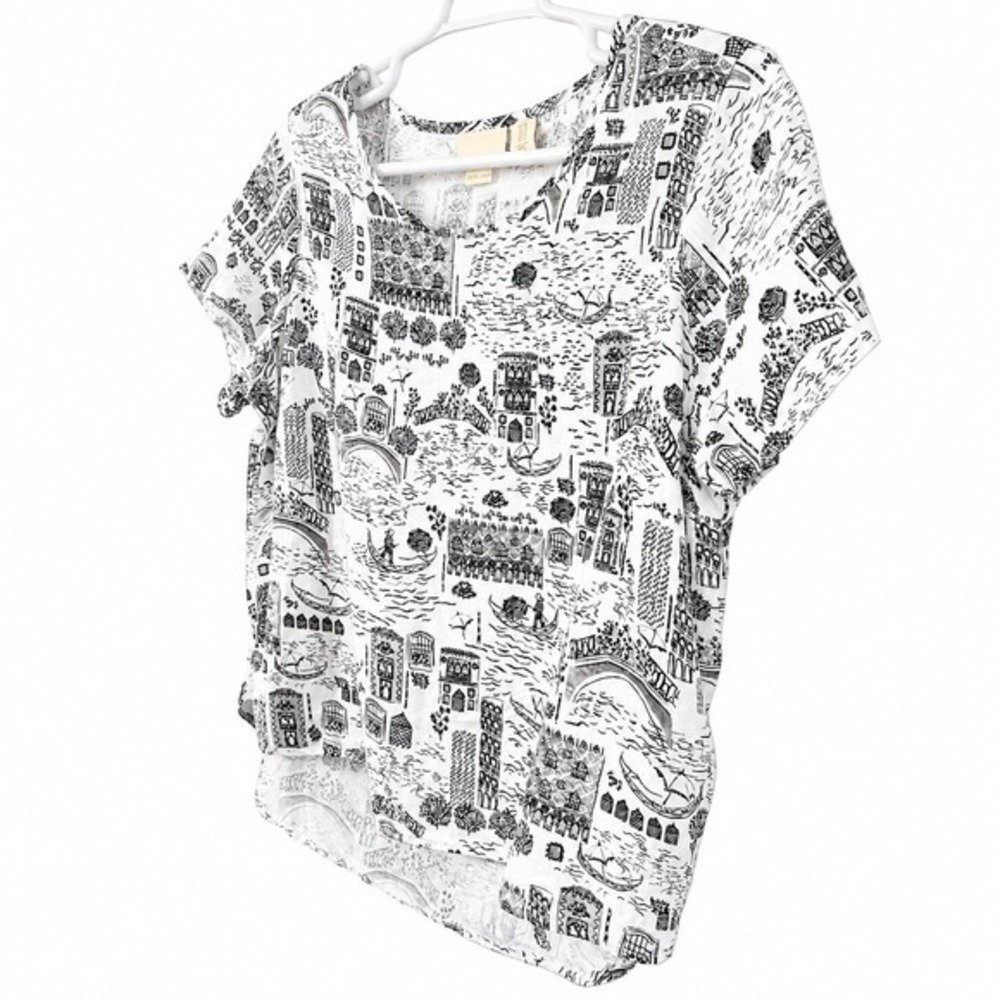 Cynthia Rowley 1X 100% Linen Venice Cityscape Tunic Art to Wear Lagenlook Blouse - Picture 8 of 10